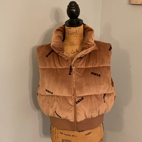 PINK Victoria's Secret Jackets & Blazers - NWOTVictoria's Secret PINK Rib Velour Corduroy Crop Puffer Vest Women Size Large